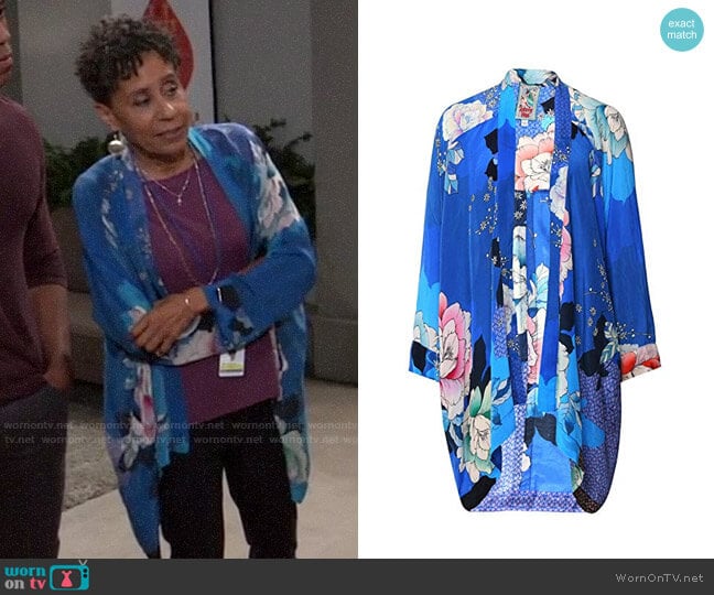 Johnny Was Patterned Rayon Kimono worn by Stella Henry (Vernee Watson) on General Hospital