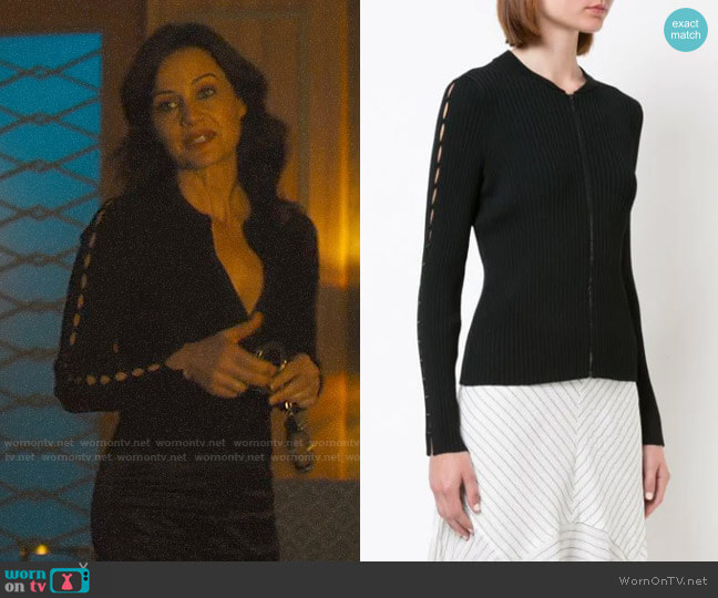 Jonathan Simkhai Cutout Sleeve Zipped Sweater worn by Daisy Kowalski (Carla Gugino) on Jett