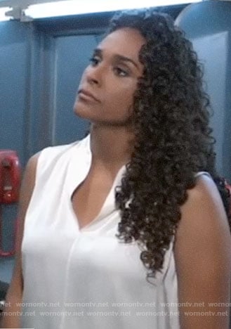 Jordan’s white sleeveless top on General Hospital