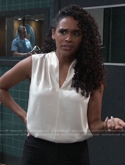 Jordan’s white sleeveless top on General Hospital