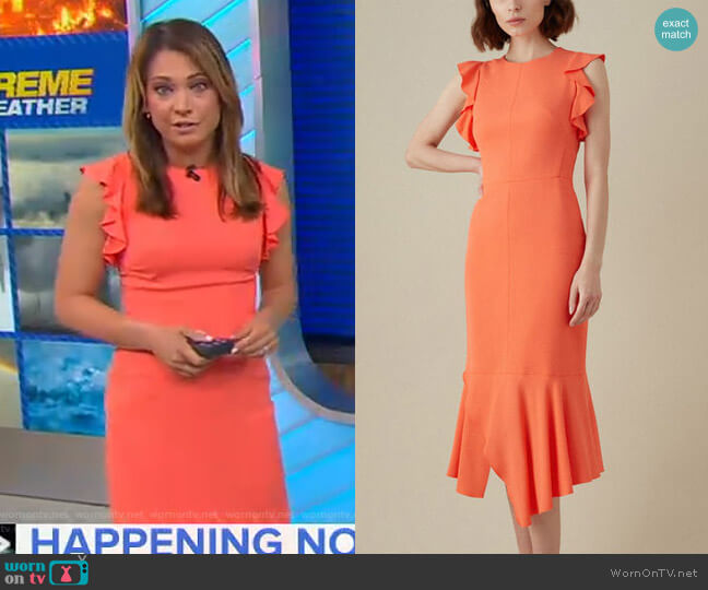 Frilly Fitted Pencil Dress by Karen Millen worn by Ginger Zee on Good Morning America