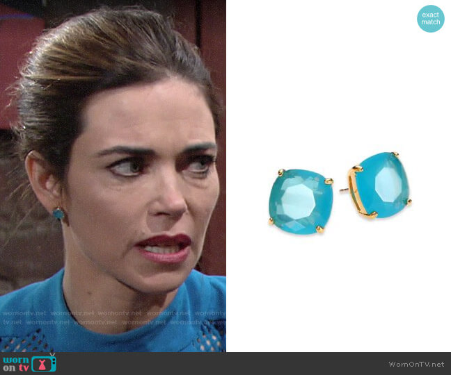 Kate Spade Mini Small Square Stud Earrings worn by Victoria Newman (Amelia Heinle) on The Young and the Restless