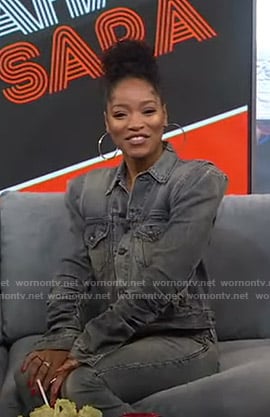 Keke's grey gathered sleeve denim jacket on GMA Strahan And Sara