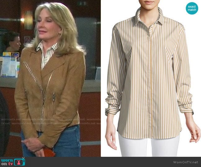 Sabira Saxony Striped Blouse by Lafayette 148 New York worn by Marlena Evans (Deidre Hall) on Days of our Lives