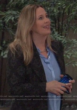 Laura’s blue button down blouse and black blazer on General Hospital