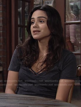 Lola's black cross strap tee on The Young and the Restless