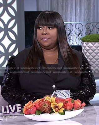 Loni’s sequin sleeve peplum jacket on The Real