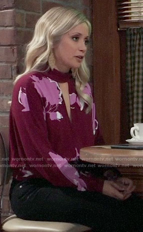 Lulu’s red floral choker blouse on General Hospital