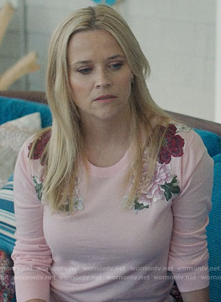 Madeline’s pink floral patch sweater on Big Little Lies