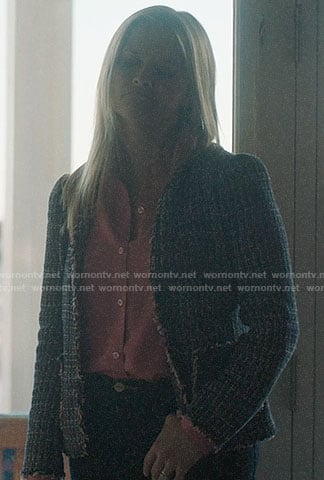 Madeline's pink button down blouse and tweed jacket on Big Little Lies