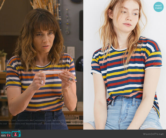 Whisper Cotton Crewneck Tee in Lennie Stripe by Madewell worn by Judy Hale (Linda Cardellini) on Dead to Me