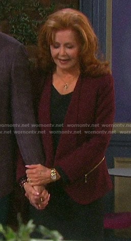 Maggie’s burgundy zip-pocket blazer on Days of our Lives