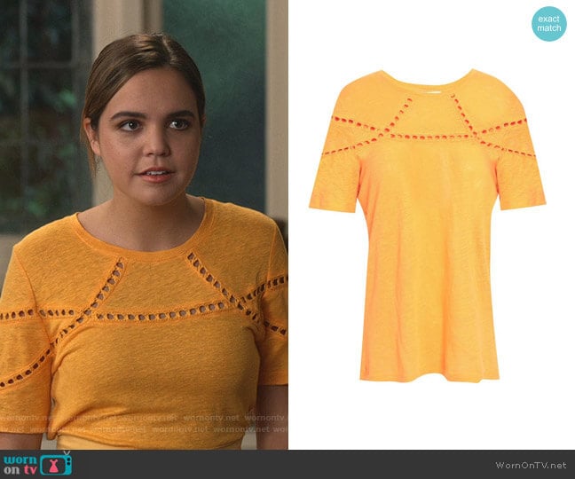 Crochet-Trimmed Slub T-shirt by Maje worn by Grace Russell (Bailee Madison) on Good Witch