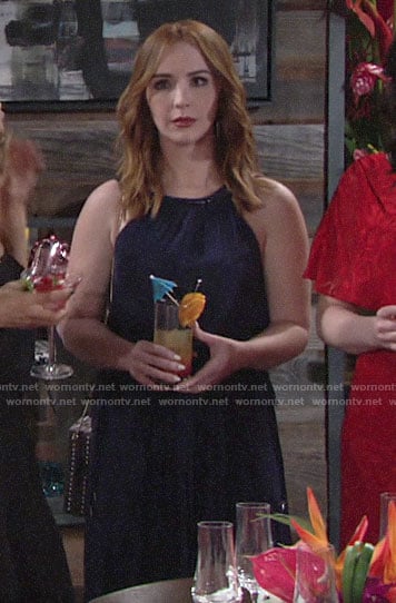 Mariah’s navy dress at Lola’s bridal shower on The Young and the Restless