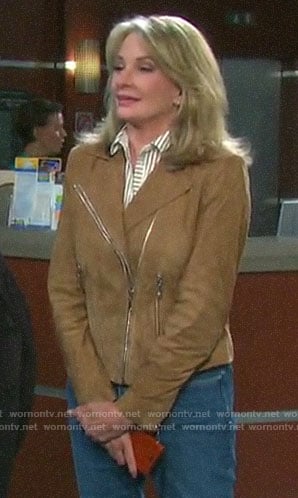 Marlena’s striped blouse and suede moto jacket on Days of our Lives