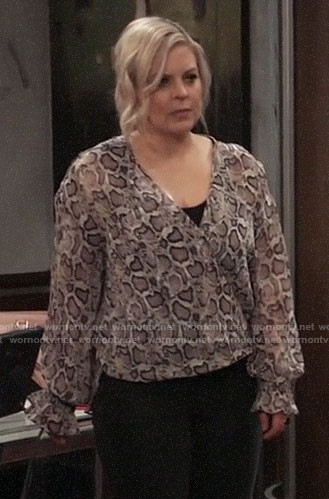 Maxie’s snake print wrap blouse on General Hospital