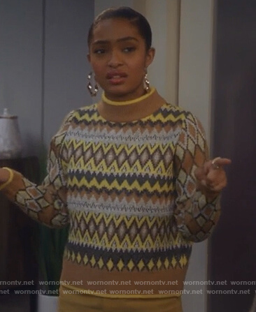 Zoey's diamond print sweater on Grown-ish