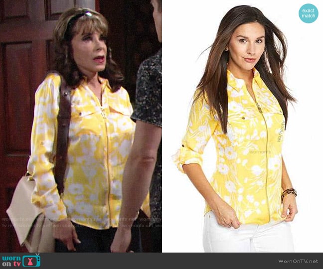 MICHAEL Michael Kors Zip Front Roll Sleeve Shirt  worn by Esther Valentine (Kate Linder) on The Young and the Restless