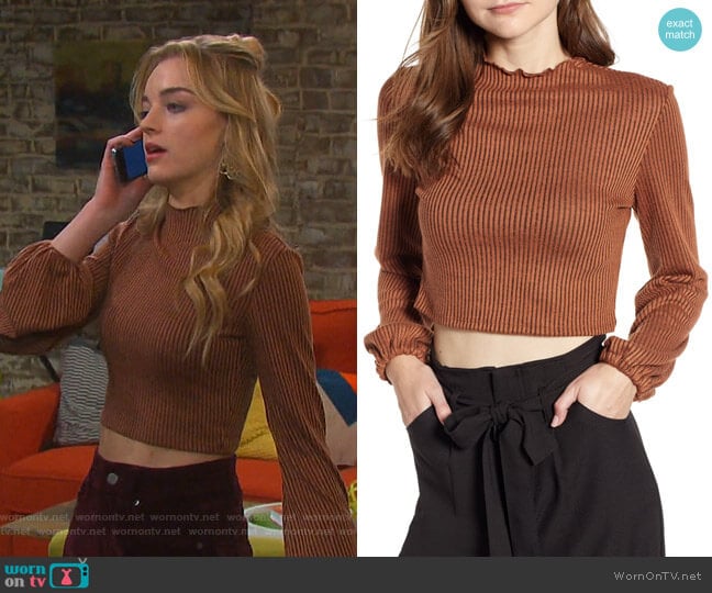 Puff Sleeve Ribbed Crop Top by Mimi Chica worn by Claire Brady (Olivia Keegan) on Days of our Lives