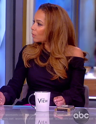 Sunny's navy off shoulder blouse on The View