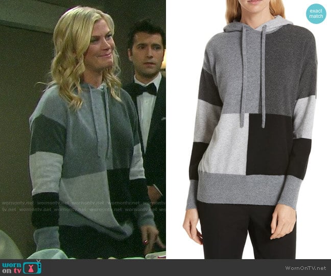 Nordstrom Signature Colorblock Cashmere Hoodie worn by Sami Brady (Alison Sweeney) on Days of our Lives