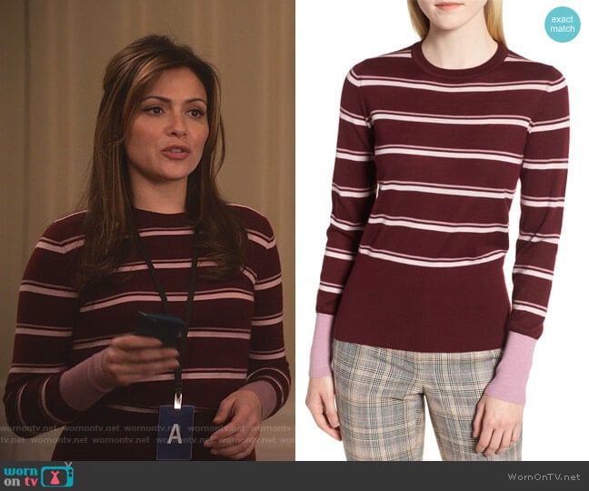 Stripe Cashmere Sweater by Nordstrom Signature worn by Emily Rhodes (Italia Ricci) on Designated Survivor