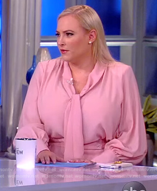 Meghan’s pink tie neck blouse and pants on The View