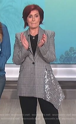 Sharon’s plaid sequin panel blazer on The Talk