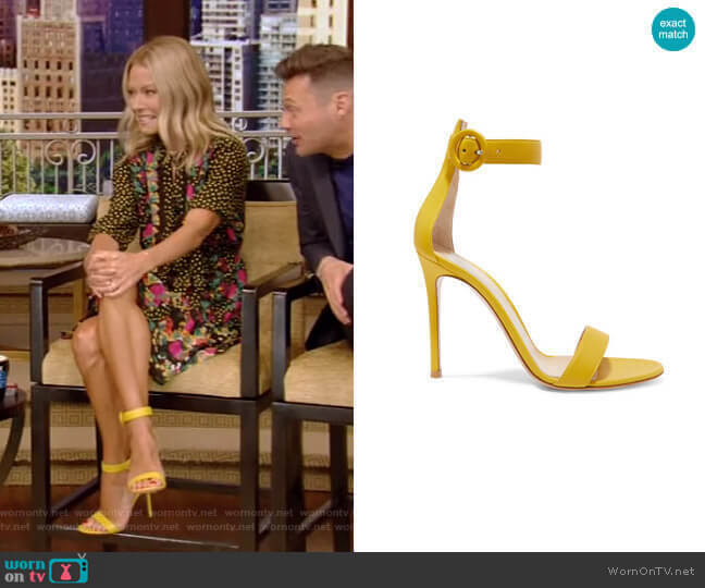 Portofino Leather Sandals by Gianvito Rossi worn by Kelly Ripa  on Live with Kelly & Ryan