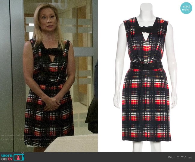 Prada Plaid Silk Dress worn by Joan Watson (Lucy Liu) on Elementary