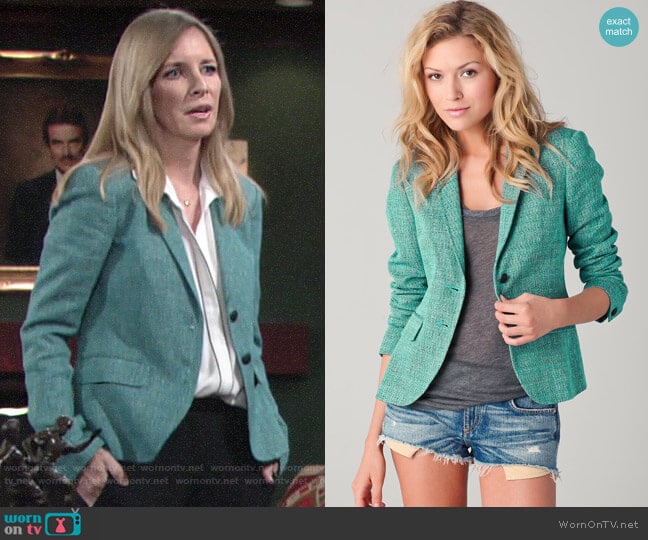 Rag & Bone Bailey Tweed Jacket in Bluebird worn by Christine Blair Williams (Lauralee Bell) on The Young & the Restless