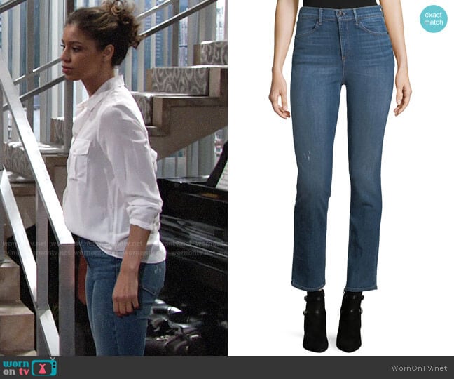 Rag & Bone High-Rise Slim-Fit Cigarette Jeans worn by Elena Dawson (Brytni Sarpy) on The Young and the Restless