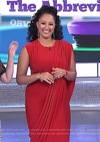 Tamera's red drape dress on The Real