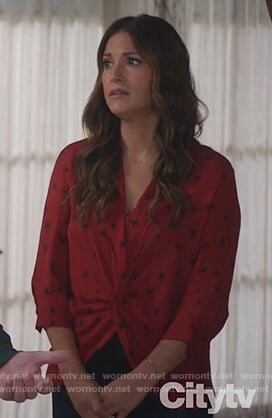 Colleen’s red star print twisted blouse on Life in Pieces