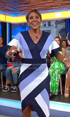 Robin’s blue striped wrap dress on Good Morning America