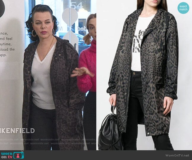 Leopard Print Hooded Parka by Saint Laurent worn by Maggie (Debi Mazar) on Younger