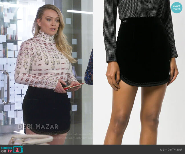 Passementerie Embroidered Velvet Skirt by Saint Laurent worn by Kelsey Peters (Hilary Duff) on Younger