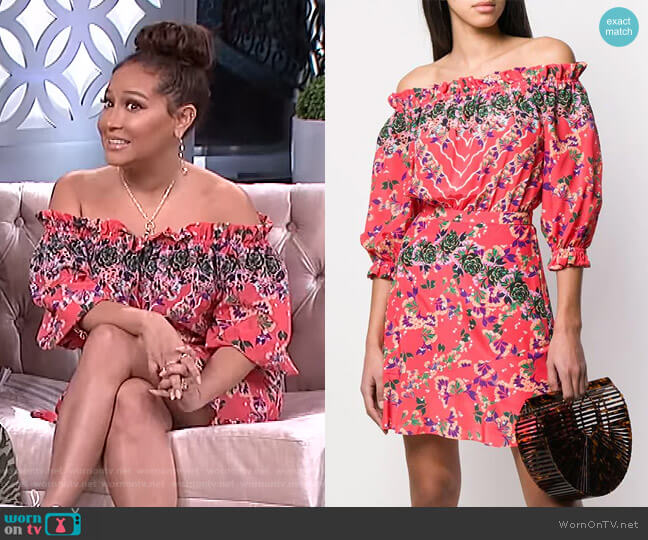 WornOnTV: Adrienne’s pink floral off-shoulder dress on The Real ...