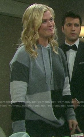 Sami's grey colorblock hooded sweater on Days of our Lives