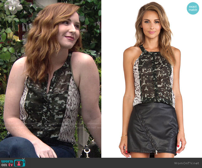 Sanctuary College Tank in Feather Spots & Green worn by Mariah Copeland (Camryn Grimes) on The Young & the Restless