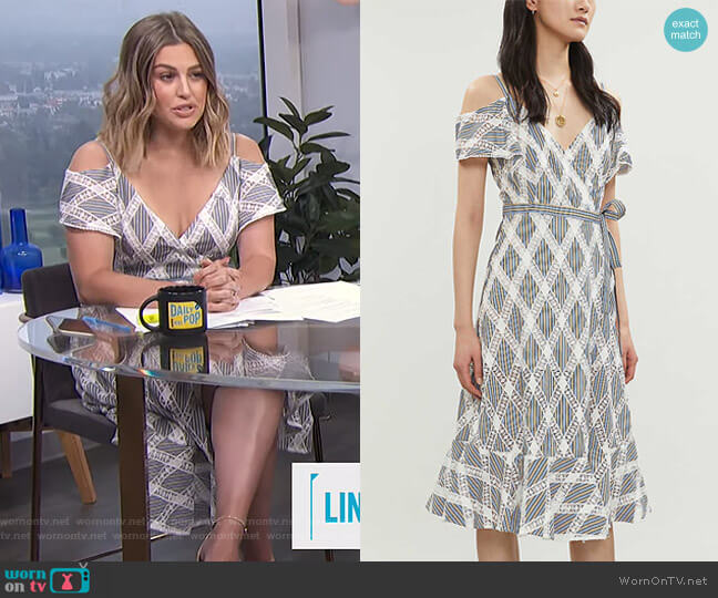 Cold-Shoulder Lace-Panel Twill Dress by Sandro worn by Carissa Loethen Culiner on E! News