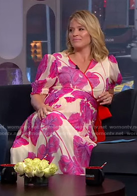 Sara’s white and pink floral wrap dress on GMA Strahan And Sara