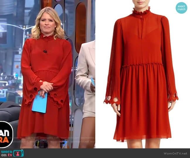 Ruffled Collar Bell Sleeve Georgette Shirtdress by See by Chloe worn by Sara Haines on Good Morning America