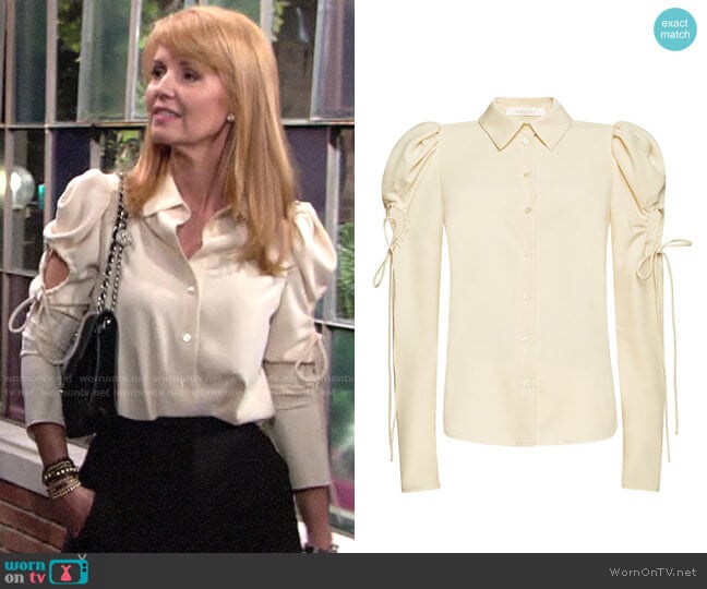 See by Chloe Puff sleeved cut-out crepe blouse worn by Mallory Armstrong (Wendy Benson Landes) on The Young and the Restless