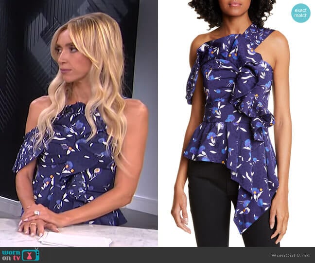 Floral Asymmetrical Ruffle Peplum Top by Self Portrait worn by Giuliana Rancic on E! News