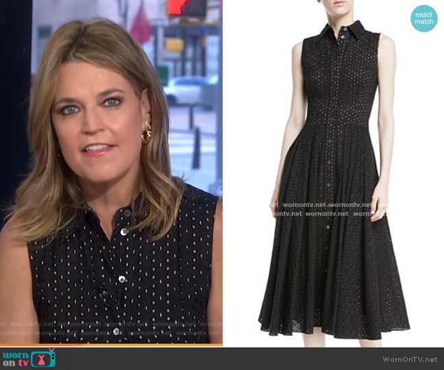 Sleeveless Button-Front Fit-and-Flare Cotton Eyelet Shirtdress by Michael Kors worn by Savannah Guthrie  on Today