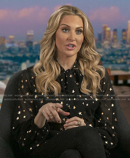 Stephanie’s black and gold star print blouse on The Hills New Beginnings