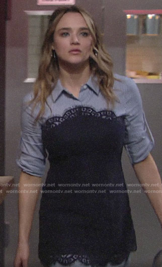 Summer’s blue striped and lace dress on The Young and the Restless