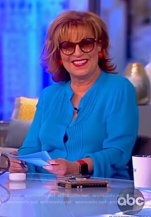 Joy’s blue pleated front blouse on The View