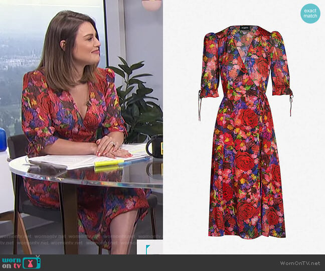 Floral-Print Silk Dress by The Kooples worn by Carissa Loethen Culiner on E! News